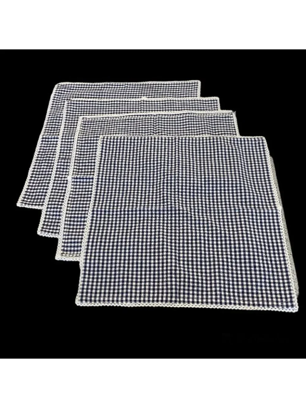 Set 4 Cloth Napkins Navy Blue White Plaid Gingham Country Cotton Table Linens